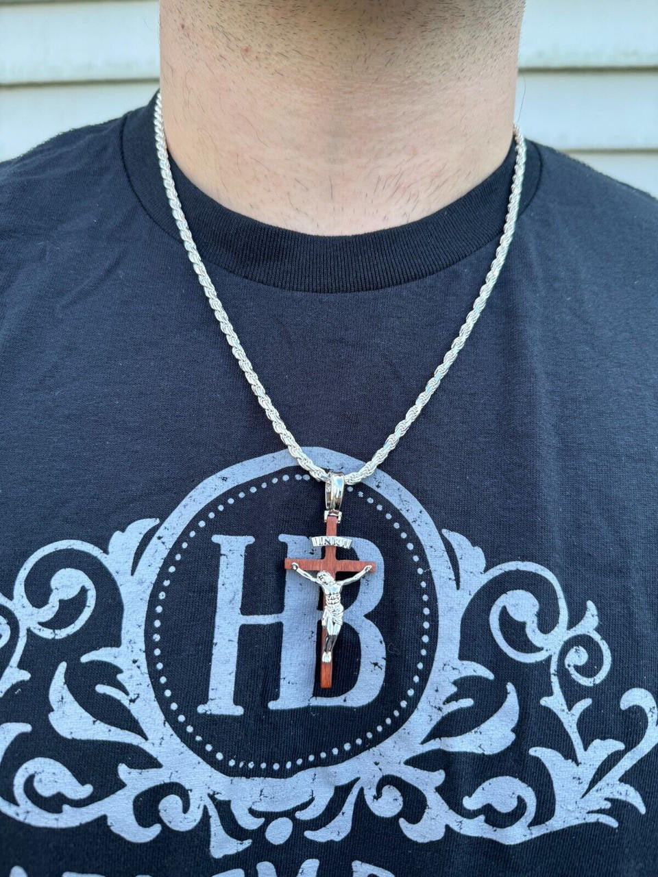 Red Cherry Walnut Wood PlainJesus Cross Pendant | 14k Gold Vermeil Or 925 Silver