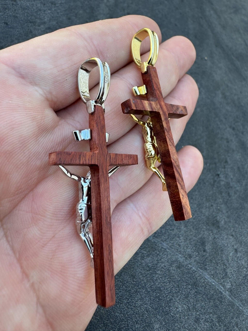 Red Cherry Walnut Wood PlainJesus Cross Pendant | 14k Gold Vermeil Or 925 Silver