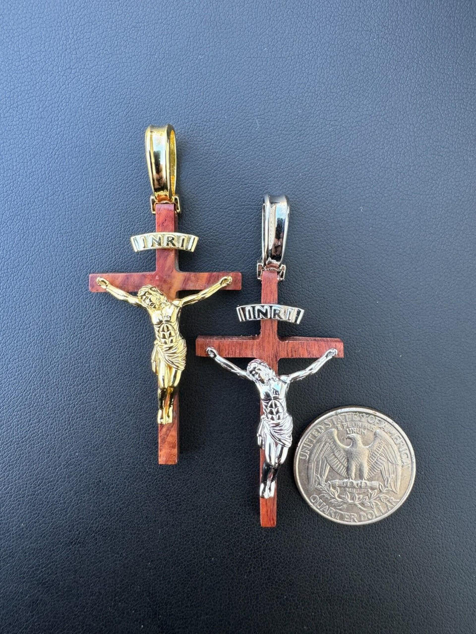 Red Cherry Walnut Wood PlainJesus Cross Pendant | 14k Gold Vermeil Or 925 Silver