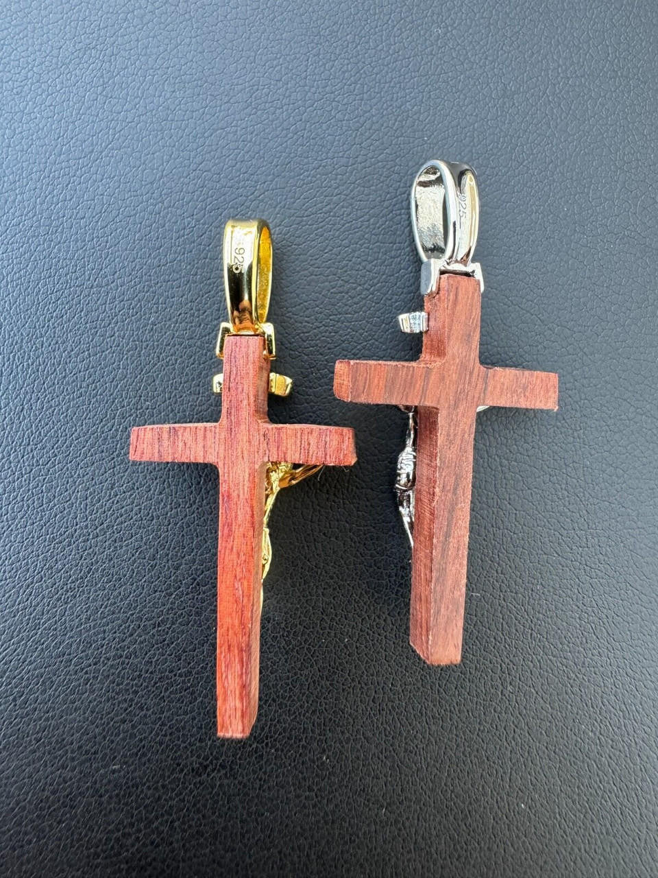 Red Cherry Walnut Wood PlainJesus Cross Pendant | 14k Gold Vermeil Or 925 Silver