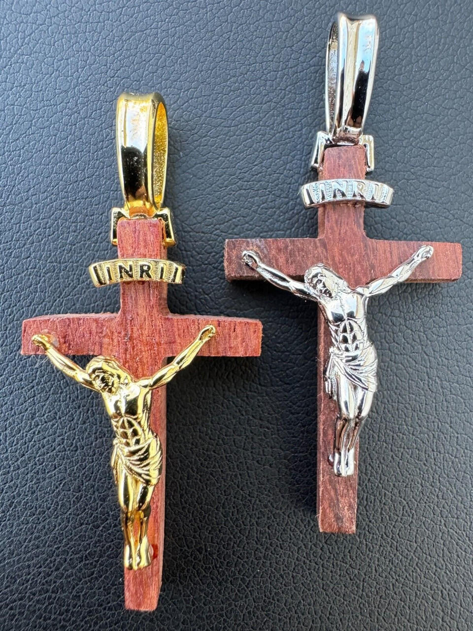 Red Cherry Walnut Wood PlainJesus Cross Pendant | 14k Gold Vermeil Or 925 Silver