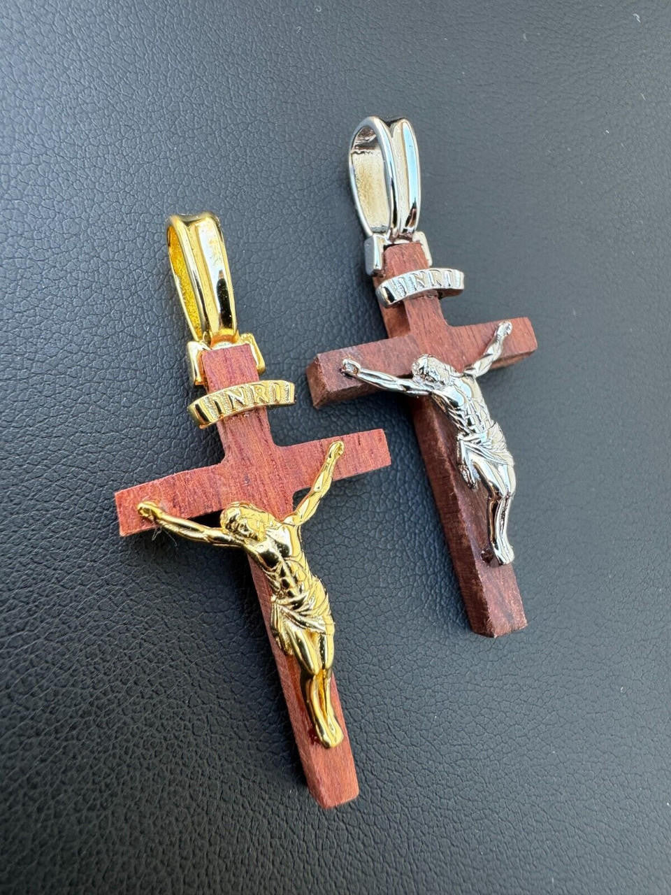 Red Cherry Walnut Wood PlainJesus Cross Pendant | 14k Gold Vermeil Or 925 Silver