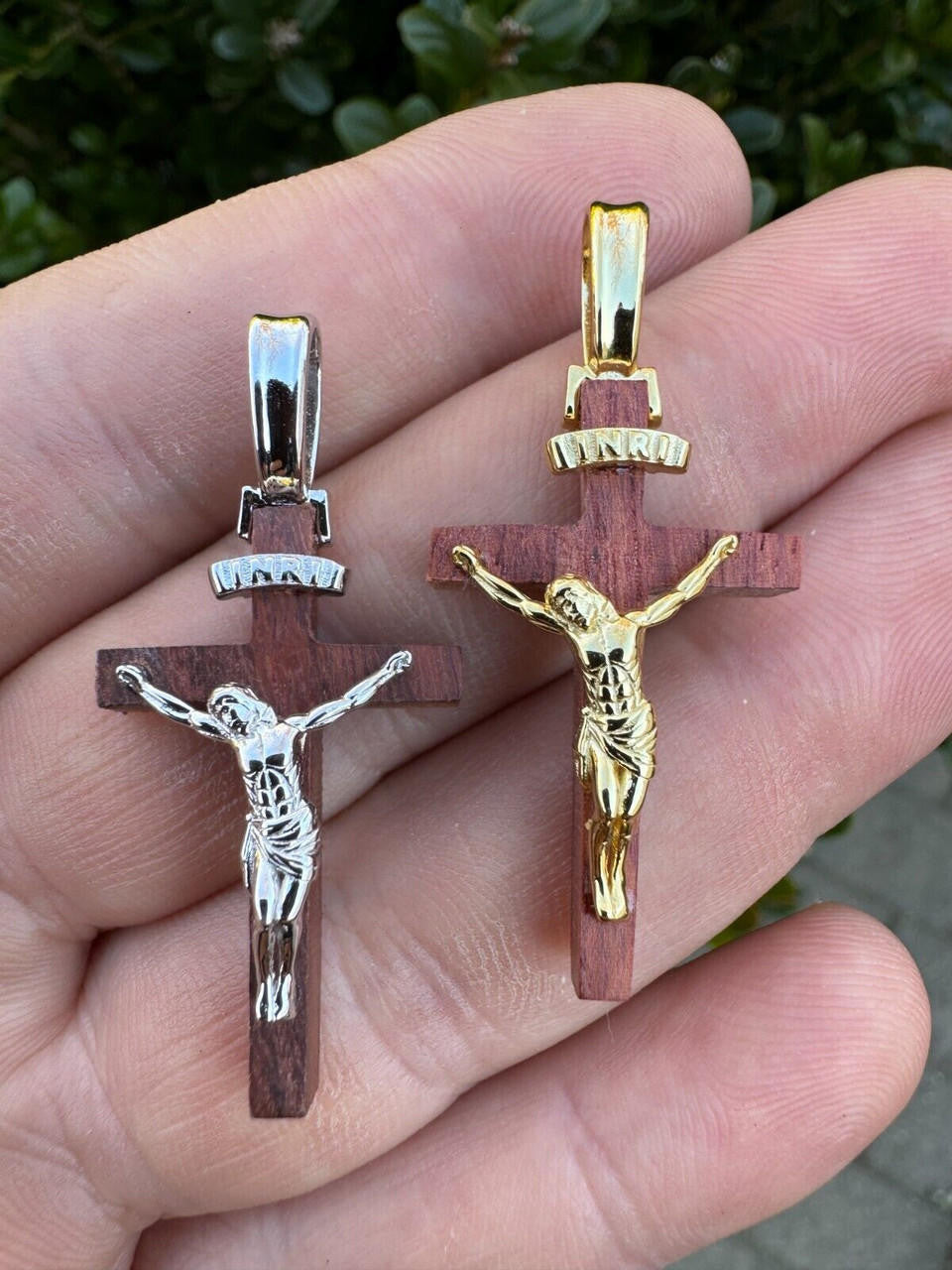 Red Cherry Walnut Wood PlainJesus Cross Pendant | 14k Gold Vermeil Or 925 Silver