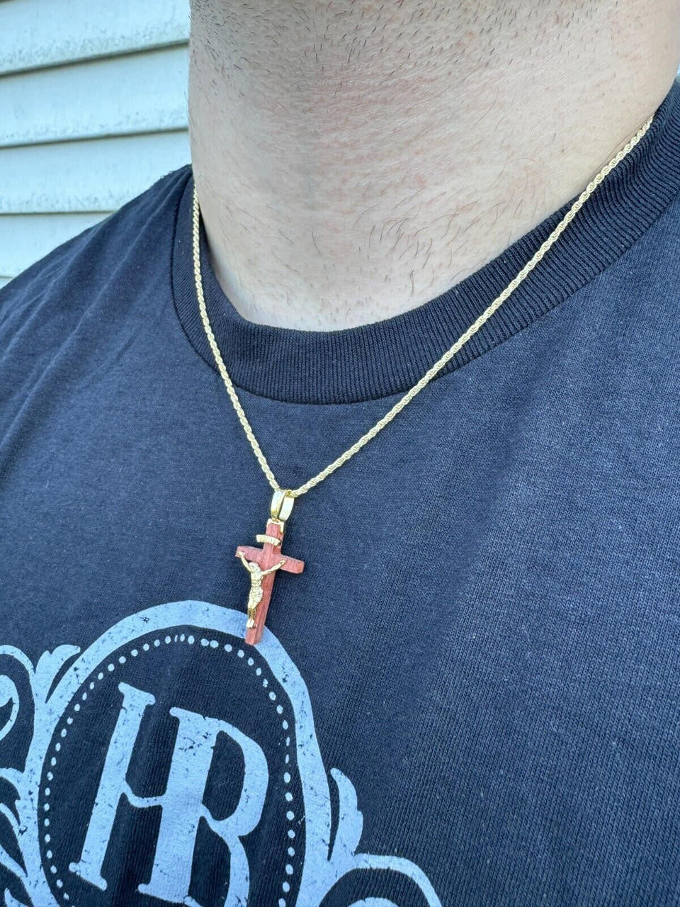 Red Cherry Walnut Wood PlainJesus Cross Pendant | 14k Gold Vermeil Or 925 Silver