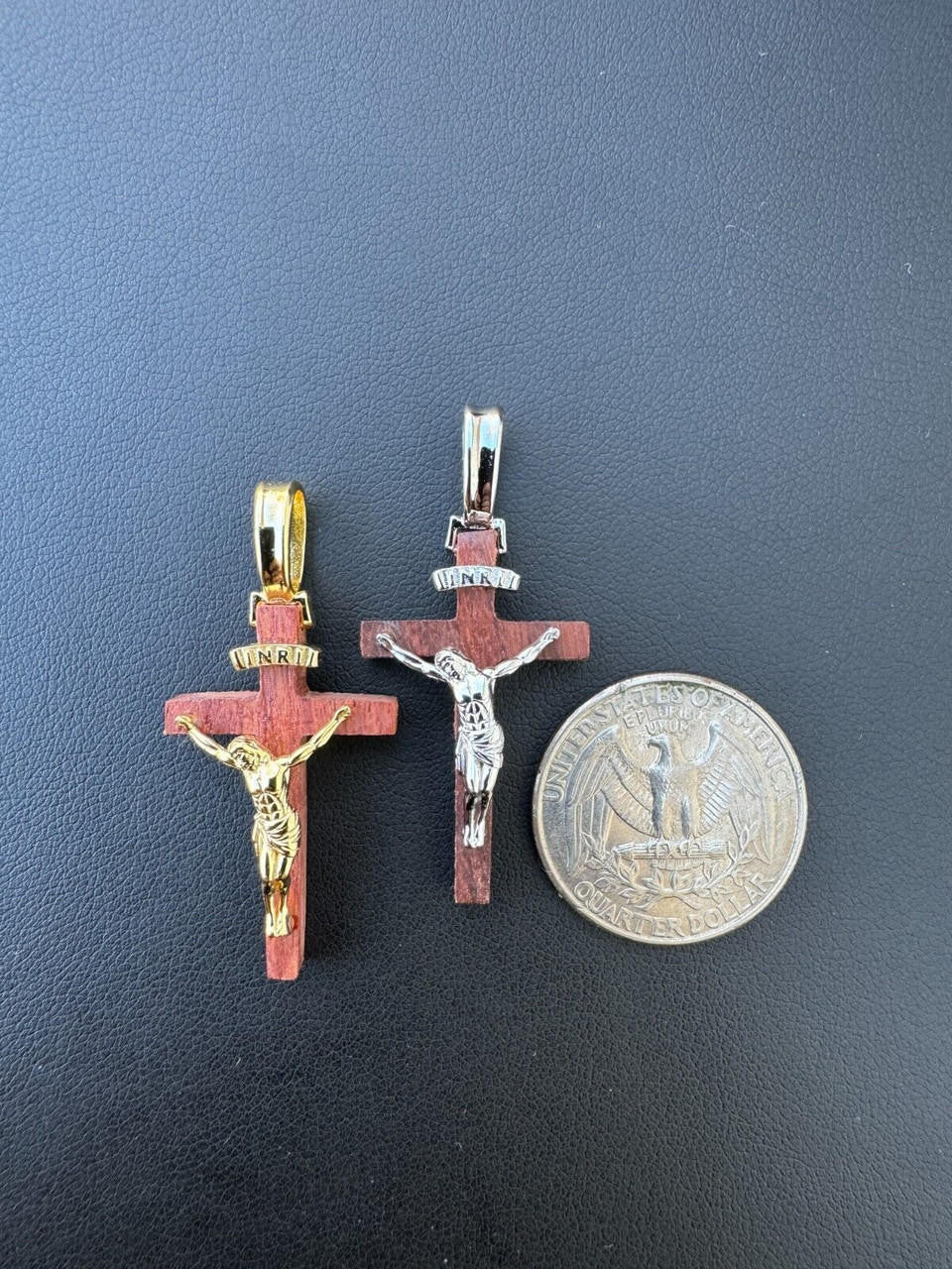 Red Cherry Walnut Wood PlainJesus Cross Pendant | 14k Gold Vermeil Or 925 Silver