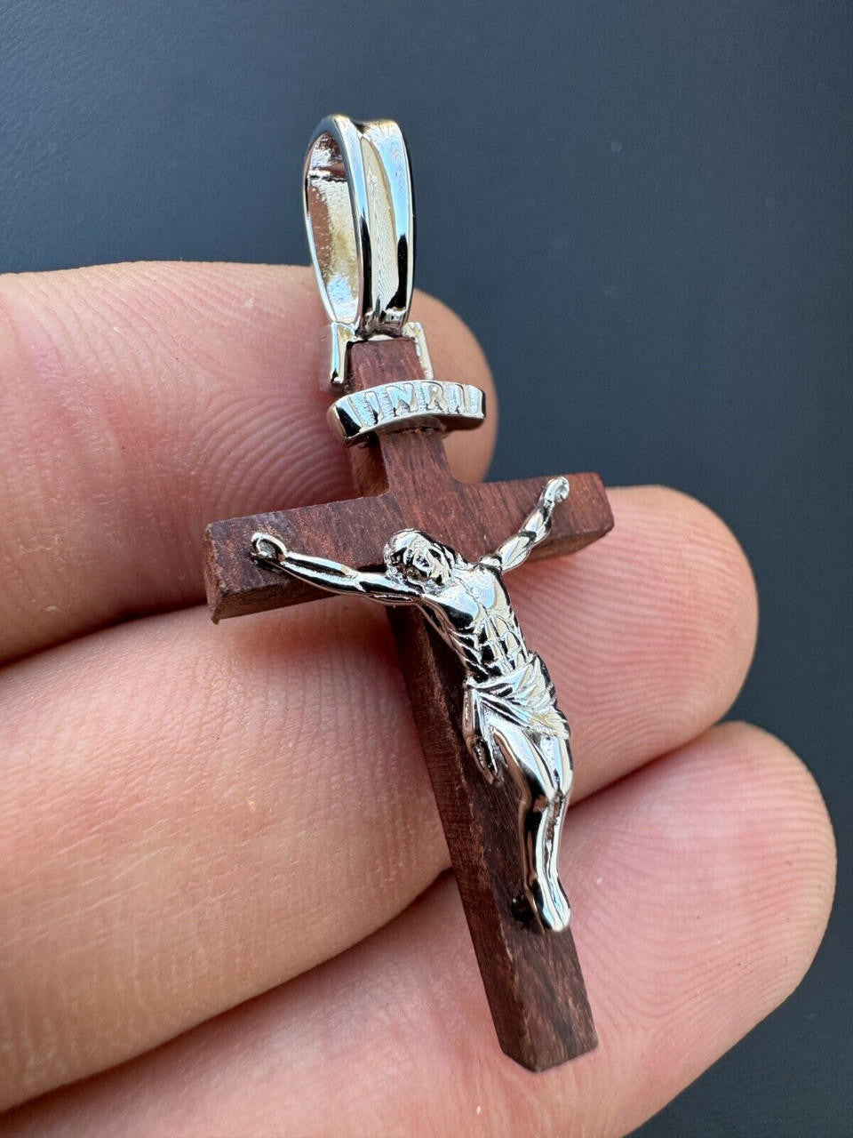 Red Cherry Walnut Wood PlainJesus Cross Pendant | 14k Gold Vermeil Or 925 Silver