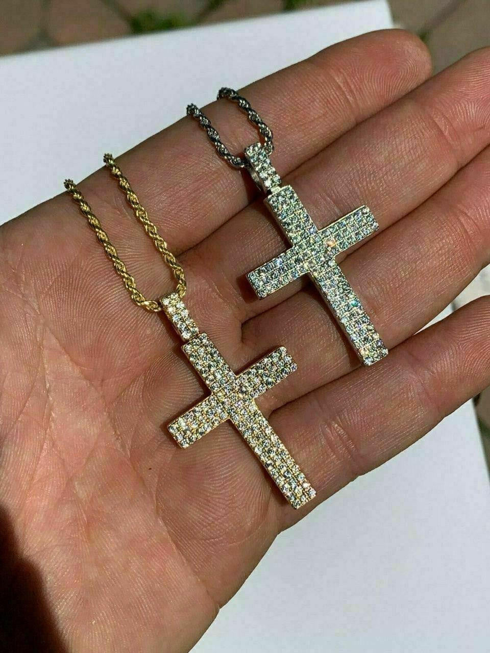 Prong Set Iced Out Cross Pendant | 14k Gold Vermeil or 925 Silver | CZ