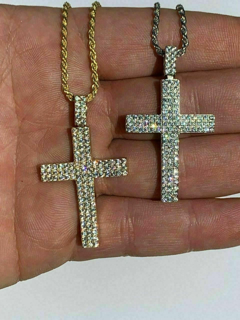 Prong Set Iced Out Cross Pendant | 14k Gold Vermeil or 925 Silver | CZ
