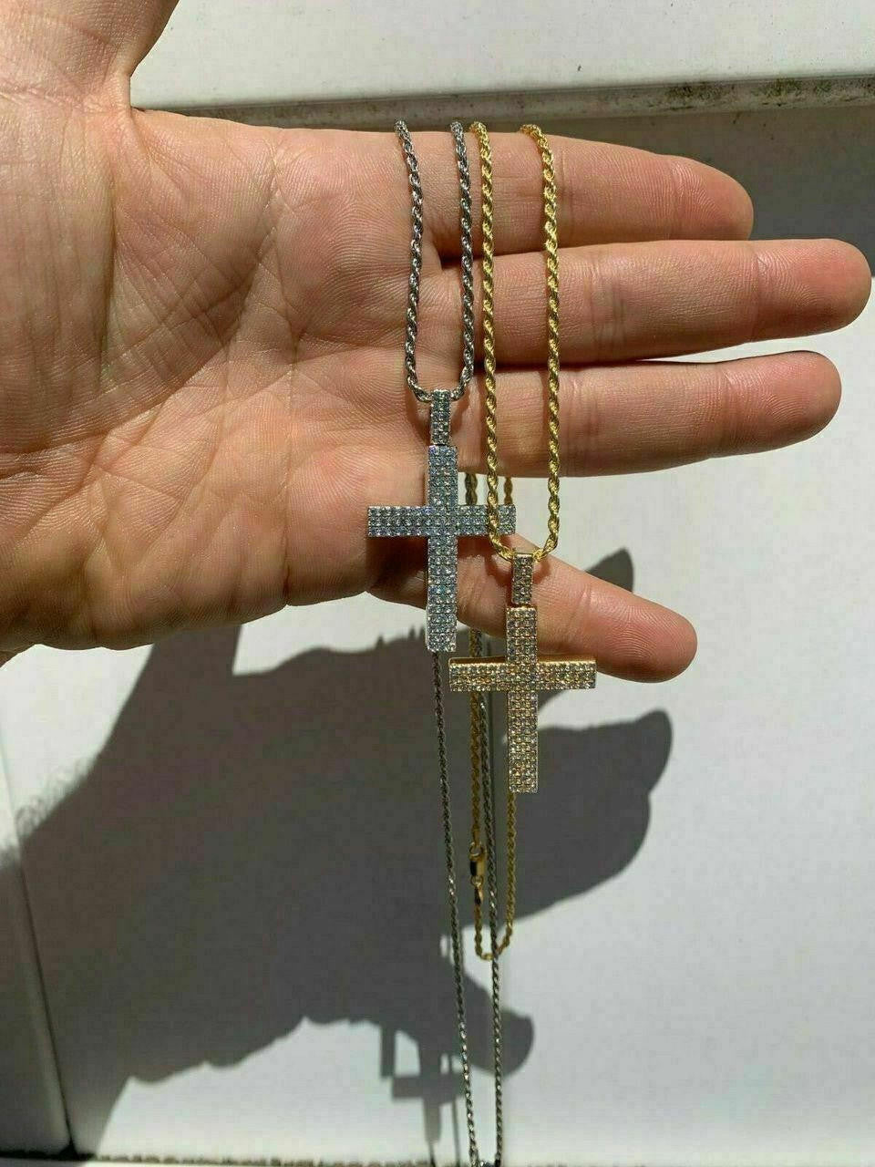 Prong Set Iced Out Cross Pendant | 14k Gold Vermeil or 925 Silver | CZ