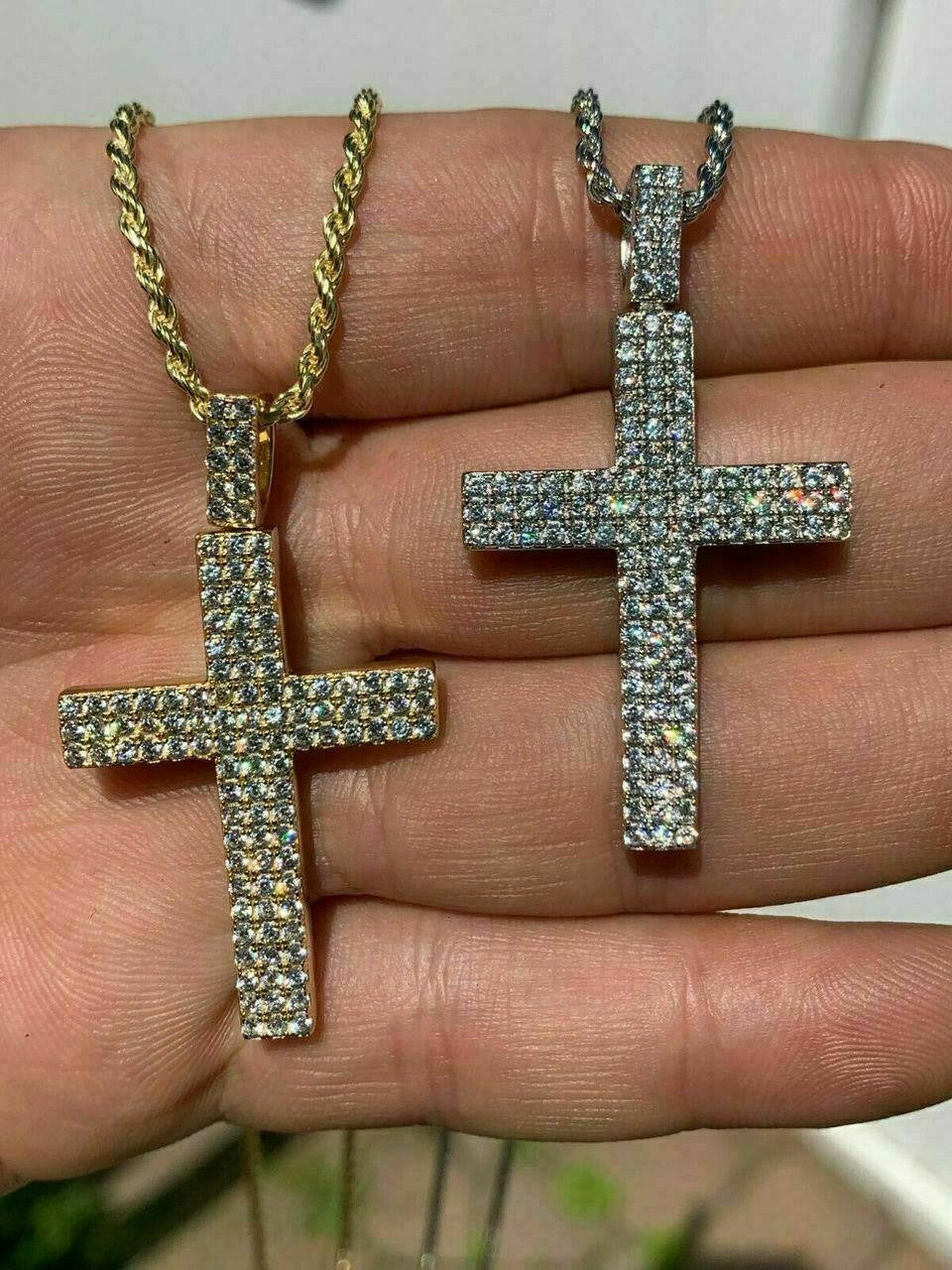 Prong Set Iced Out Cross Pendant | 14k Gold Vermeil or 925 Silver | CZ