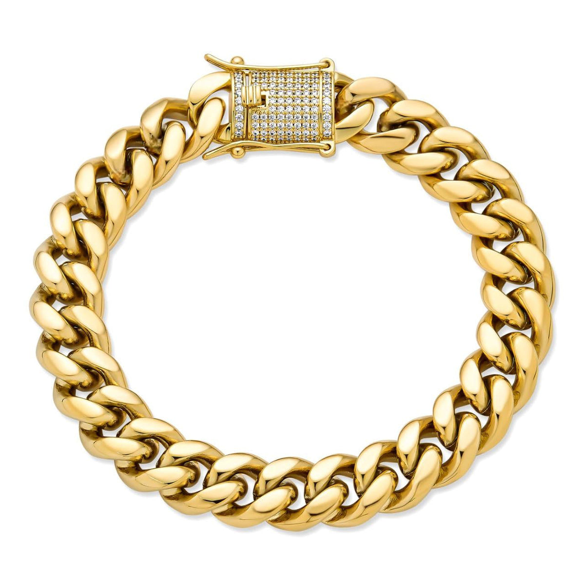 Miami Cuban Link Bracelet W. CZ Clasp | 14k Gold Plated Stainless Steel
