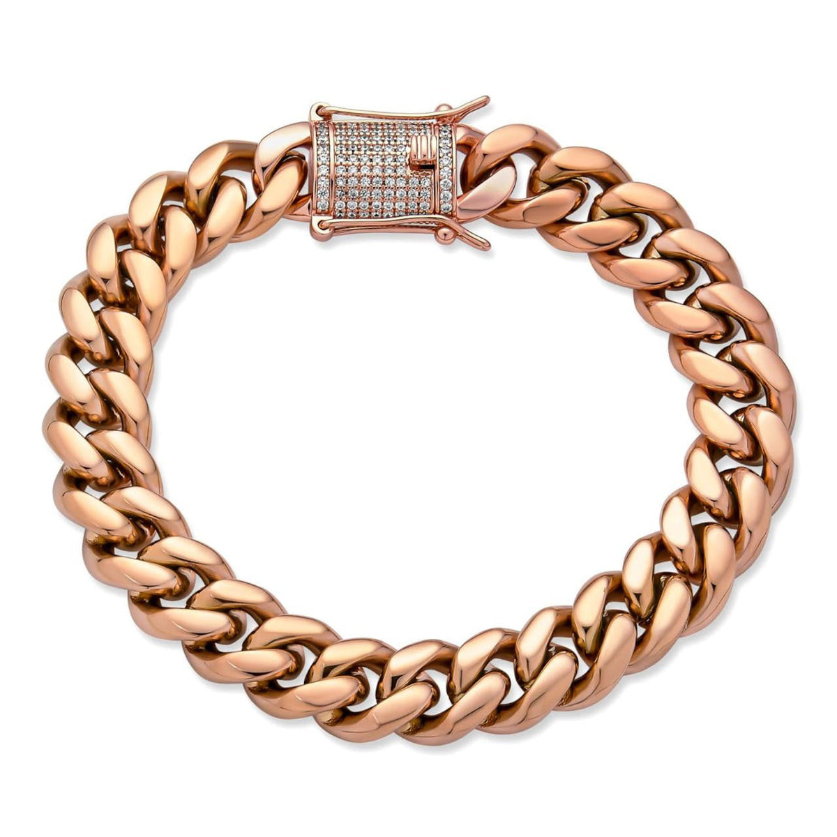 Miami Cuban Link Bracelet W. CZ Clasp | Rose Gold Plated Stainless Steel