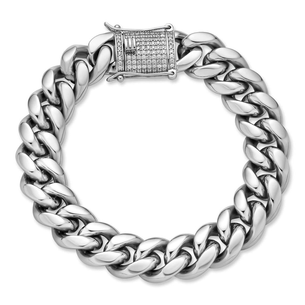 Miami Cuban Link Bracelet W. CZ Clasp | Stainless Steel W. 925 Silver Clasp