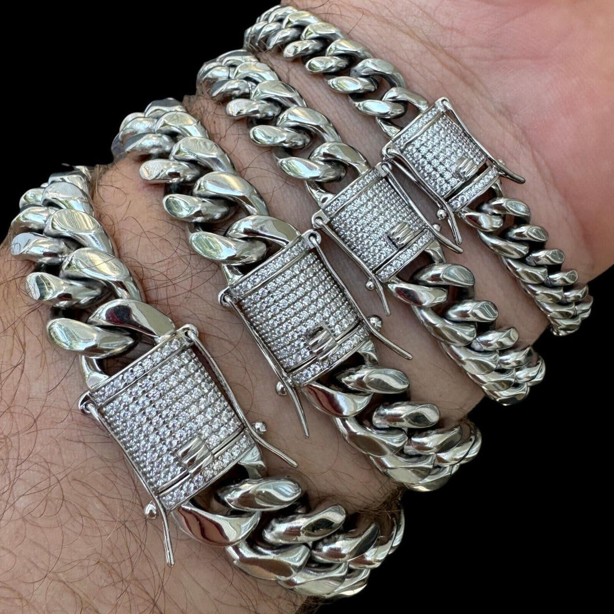 Miami Cuban Link Bracelet W. CZ Clasp | Stainless Steel W. 925 Silver Clasp