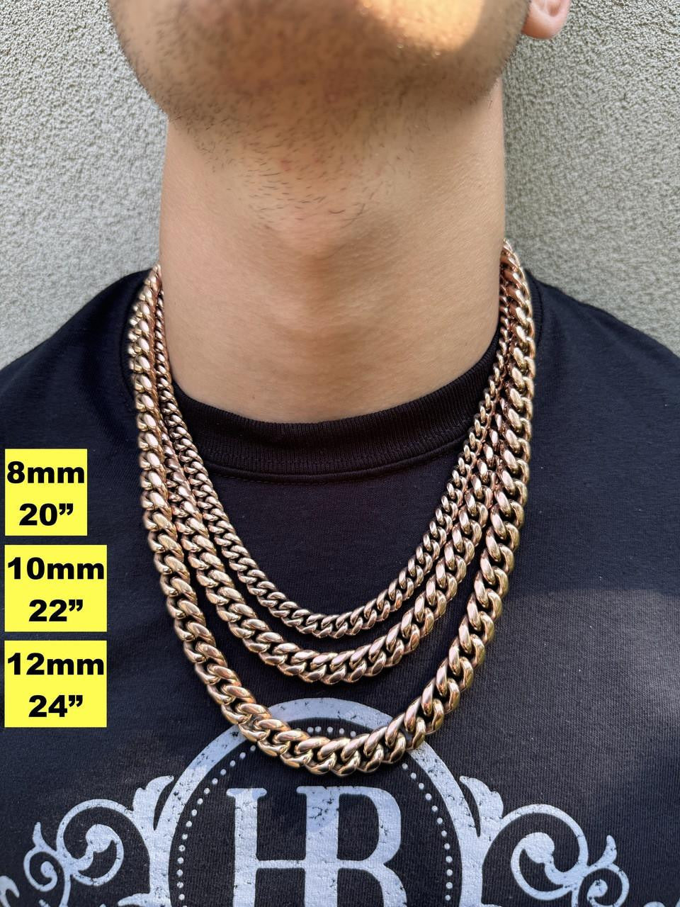 Miami Cuban Link Chain Necklace | 14k Rose Gold Plated Stainless Steel
