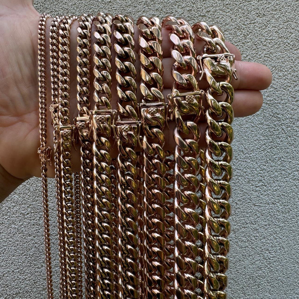 Miami Cuban Link Chain Necklace | 14k Rose Gold Plated Stainless Steel