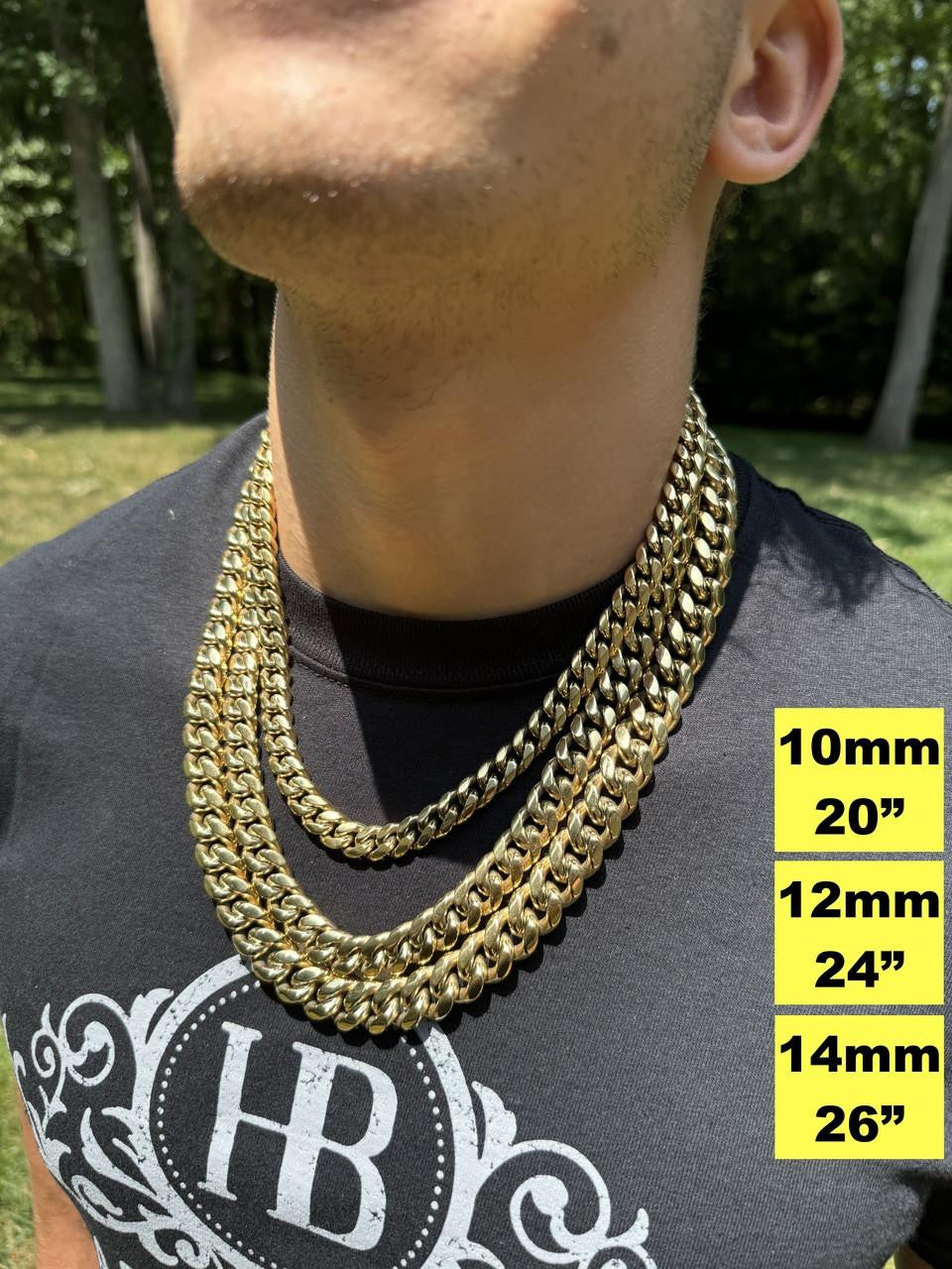 Miami Cuban Link Chain Necklace | 14k Yellow Gold Plated Stainless Steel