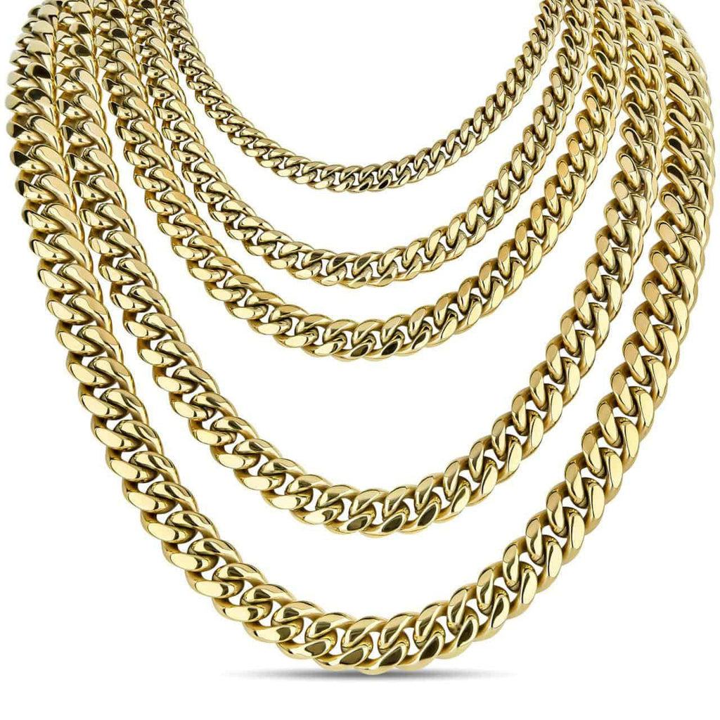 Miami Cuban Link Chain Necklace | 14k Yellow Gold Plated Stainless Steel