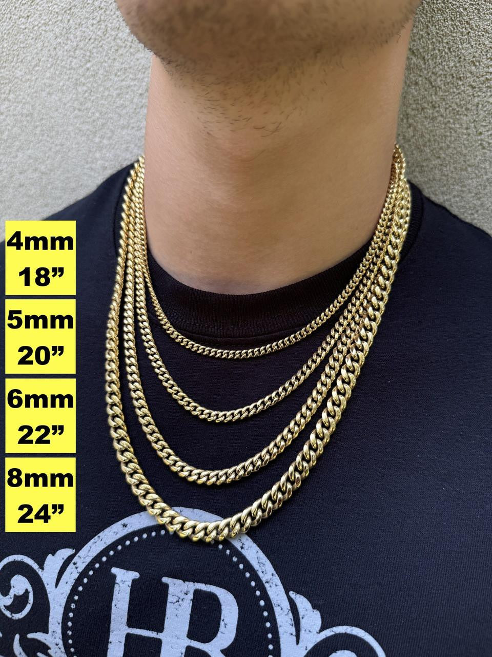 Miami Cuban Link Chain Necklace | 14k Yellow Gold Plated Stainless Steel