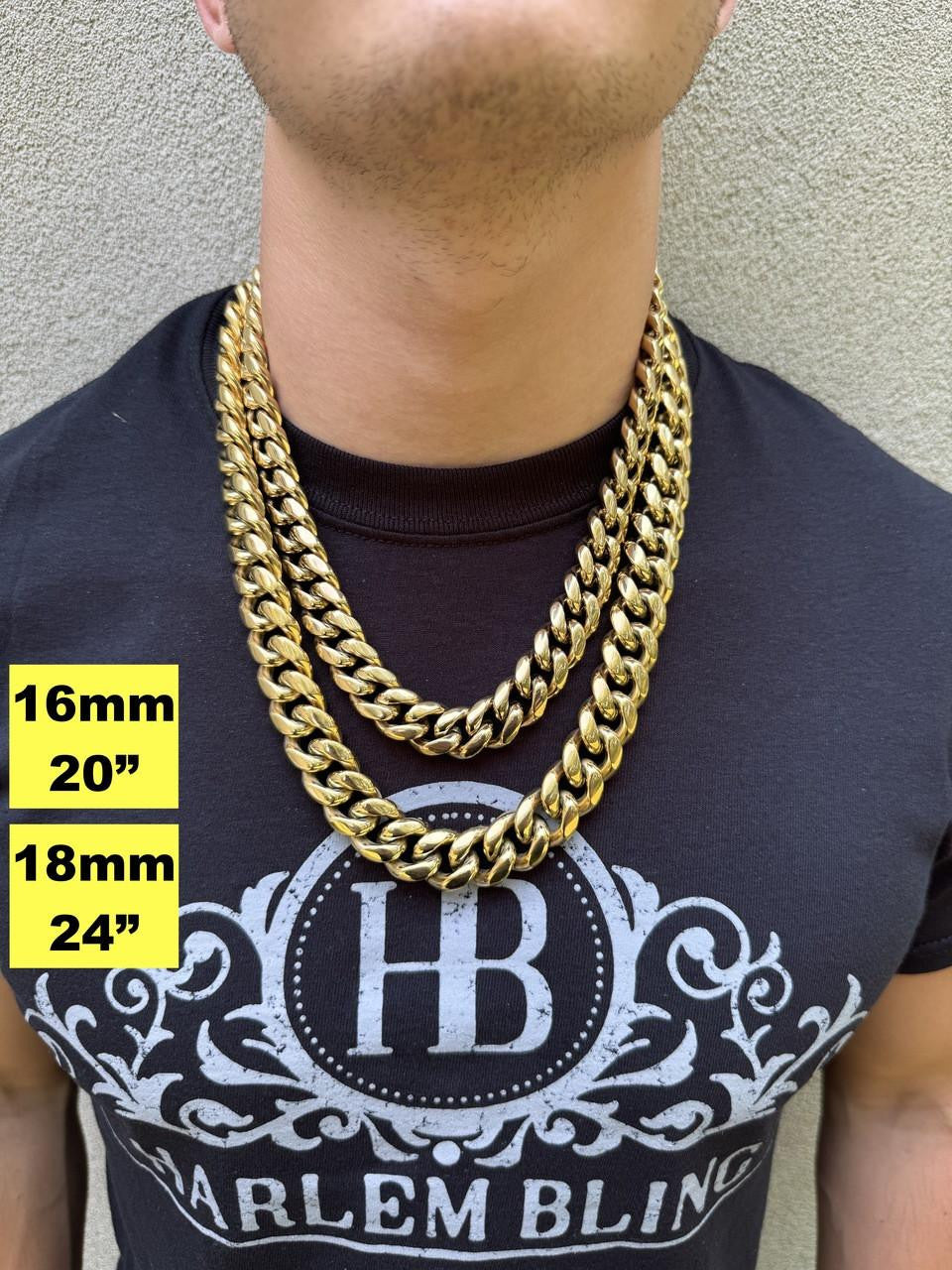 Miami Cuban Link Chain Necklace | 14k Yellow Gold Plated Stainless Steel