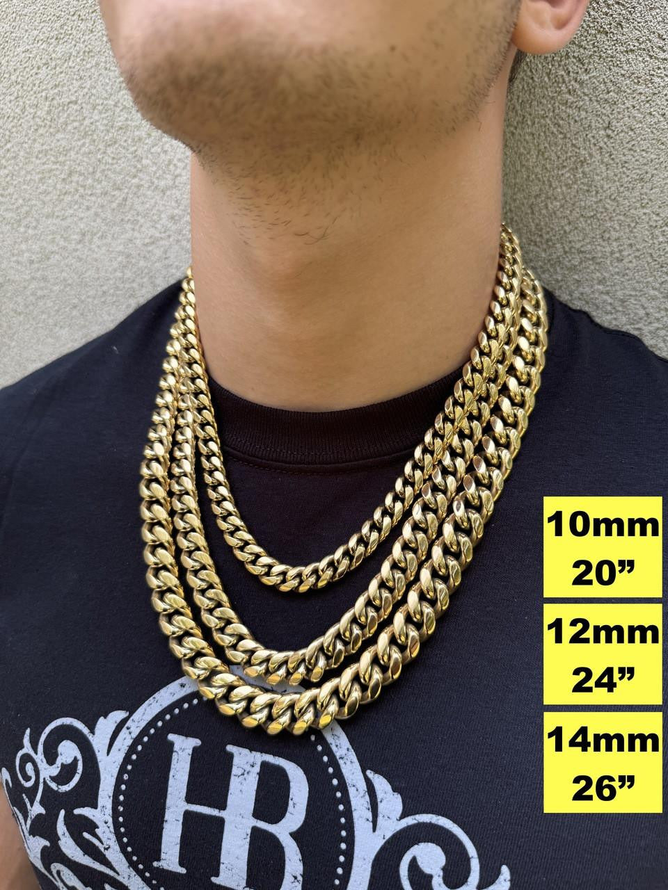Miami Cuban Link Chain Necklace | 14k Yellow Gold Plated Stainless Steel