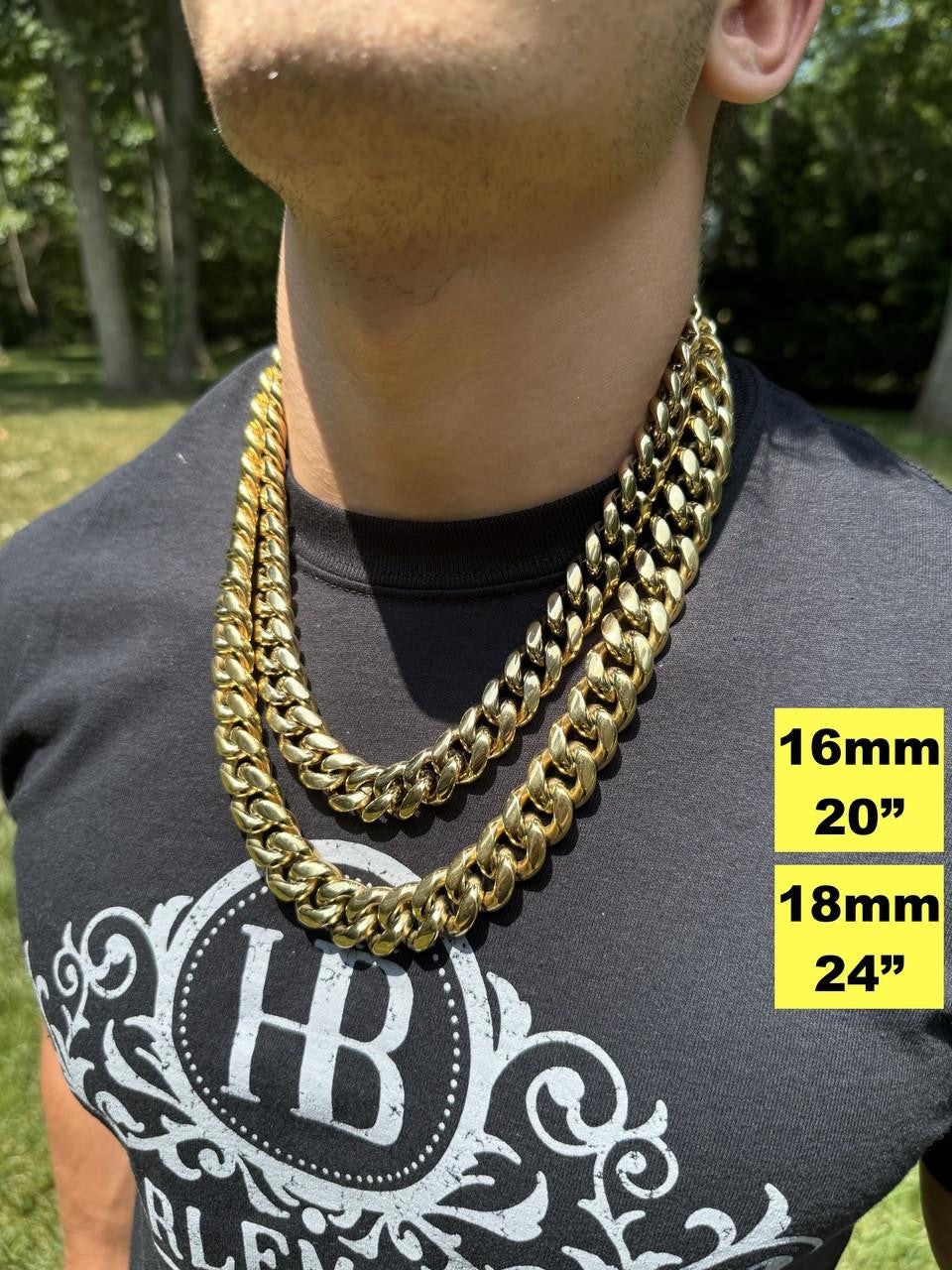 Miami Cuban Link Chain Necklace | 14k Yellow Gold Plated Stainless Steel