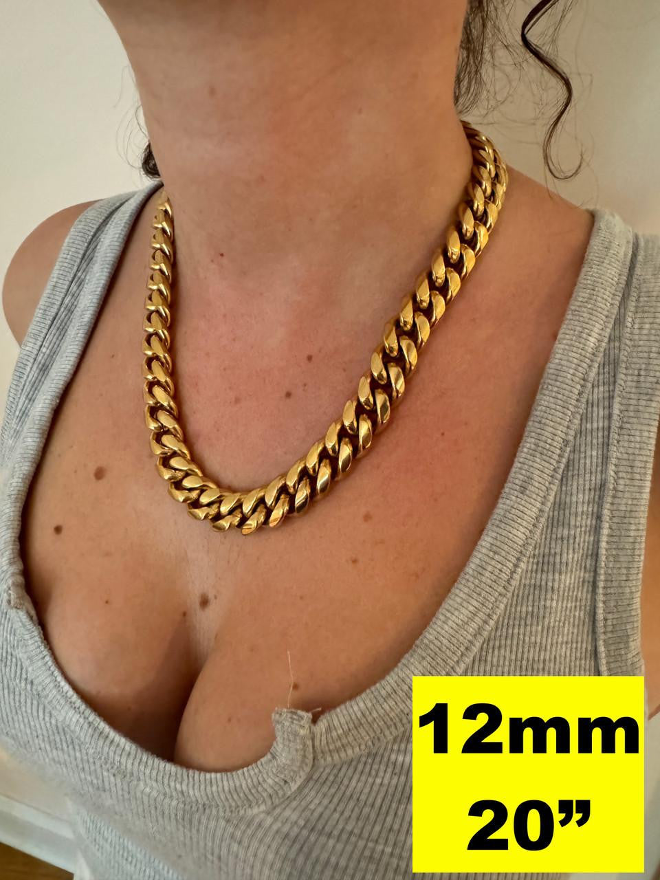 Miami Cuban Link Chain Necklace | 14k Yellow Gold Plated Stainless Steel