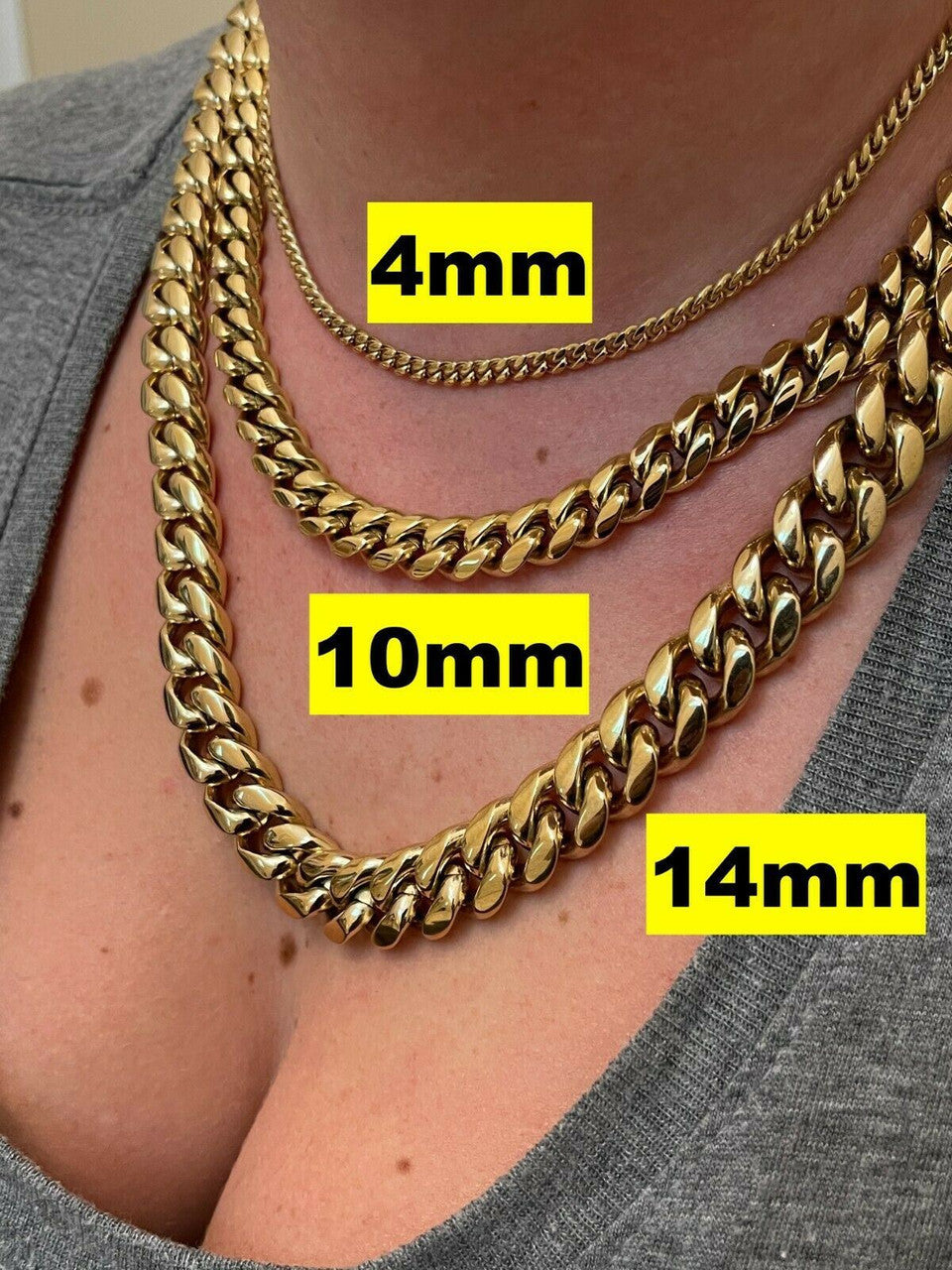Miami Cuban Link Chain Necklace | 14k Yellow Gold Plated Stainless Steel