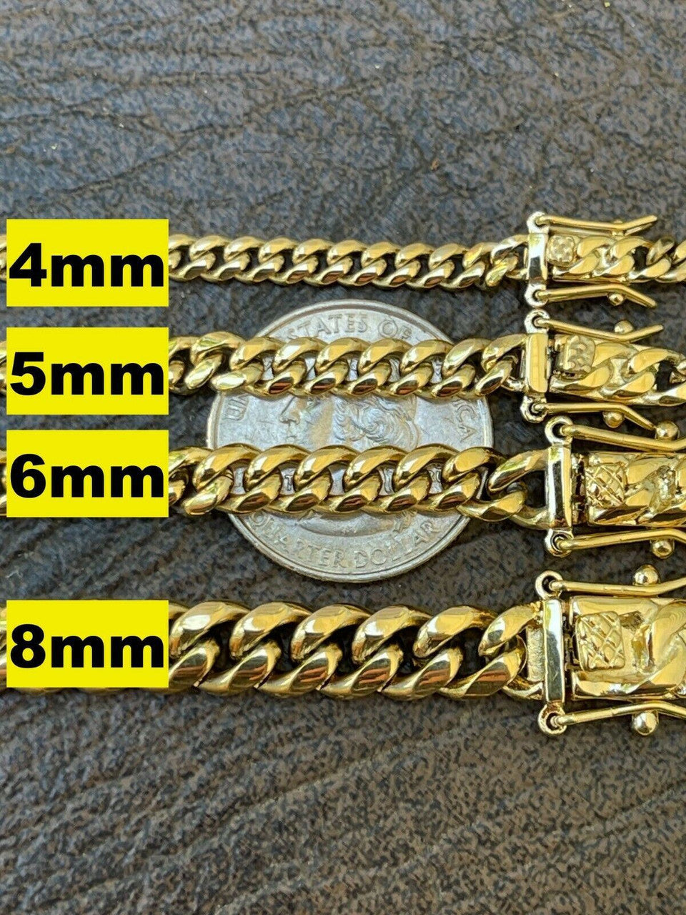 Miami Cuban Link Chain Necklace | 14k Yellow Gold Plated Stainless Steel