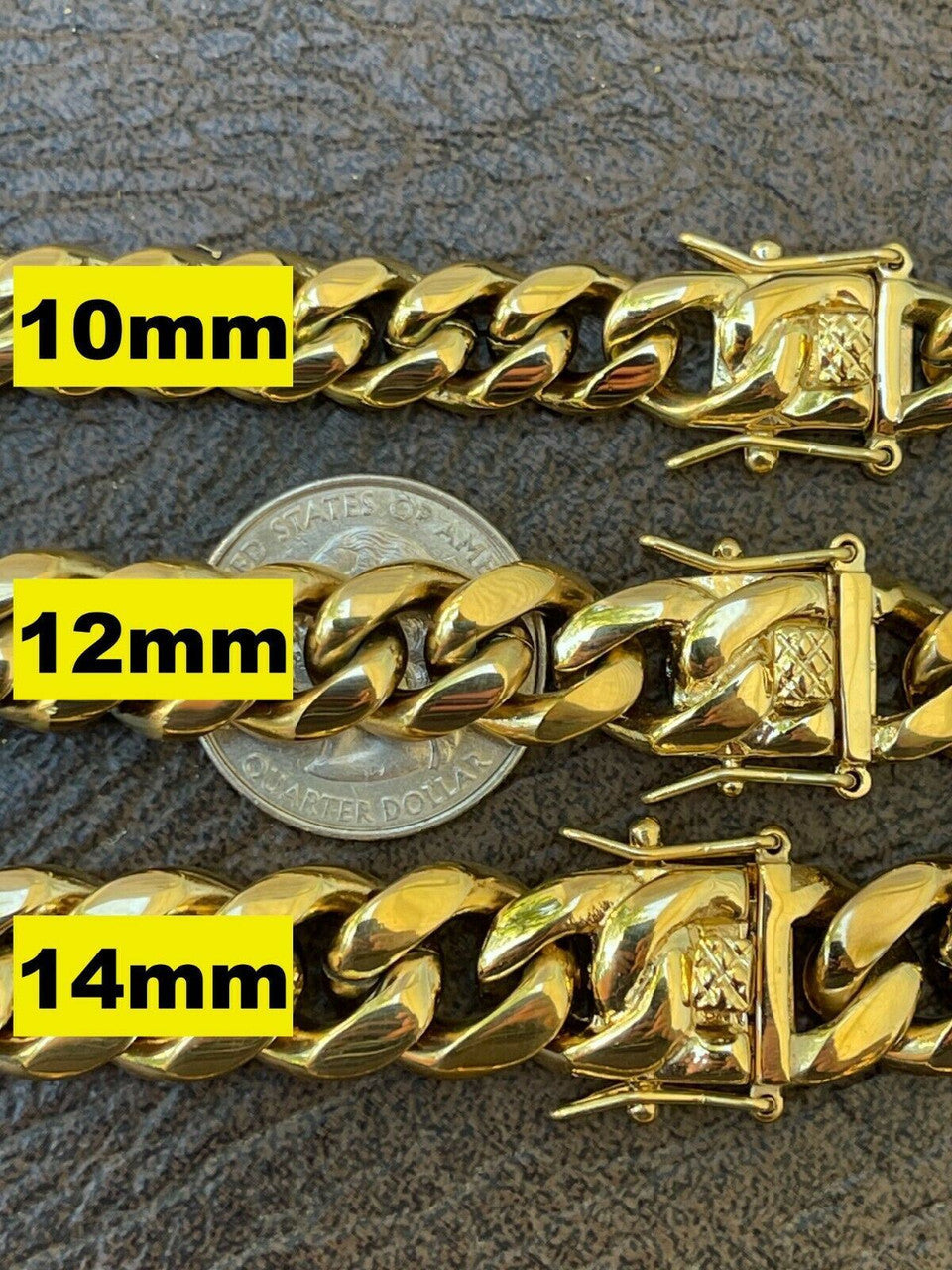 Miami Cuban Link Chain Necklace | 14k Yellow Gold Plated Stainless Steel
