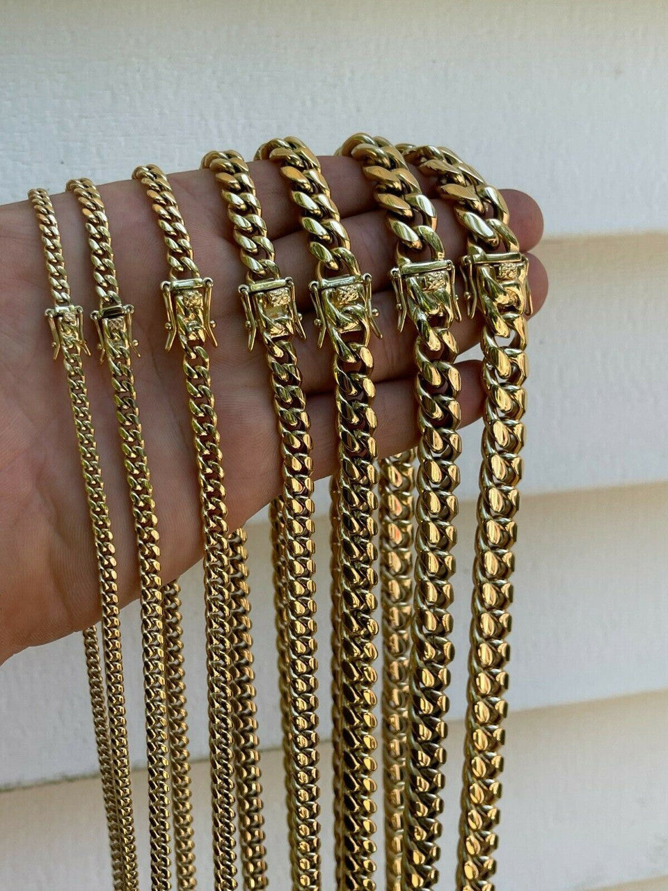 Miami Cuban Link Chain Necklace | 14k Yellow Gold Plated Stainless Steel