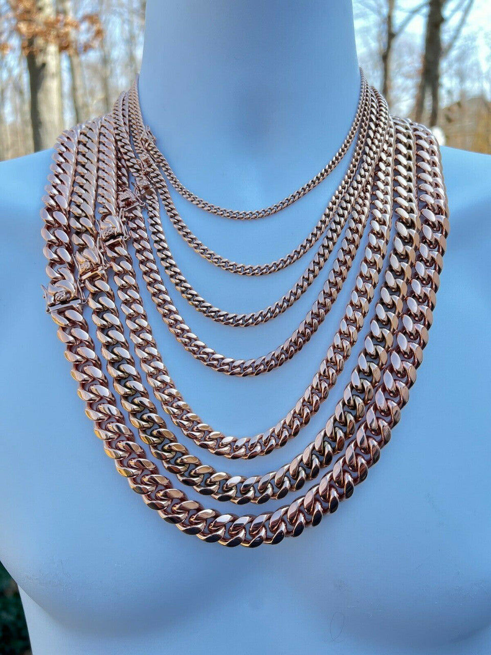 Miami Cuban Link Chain Necklace | 14k Rose Gold Plated Stainless Steel