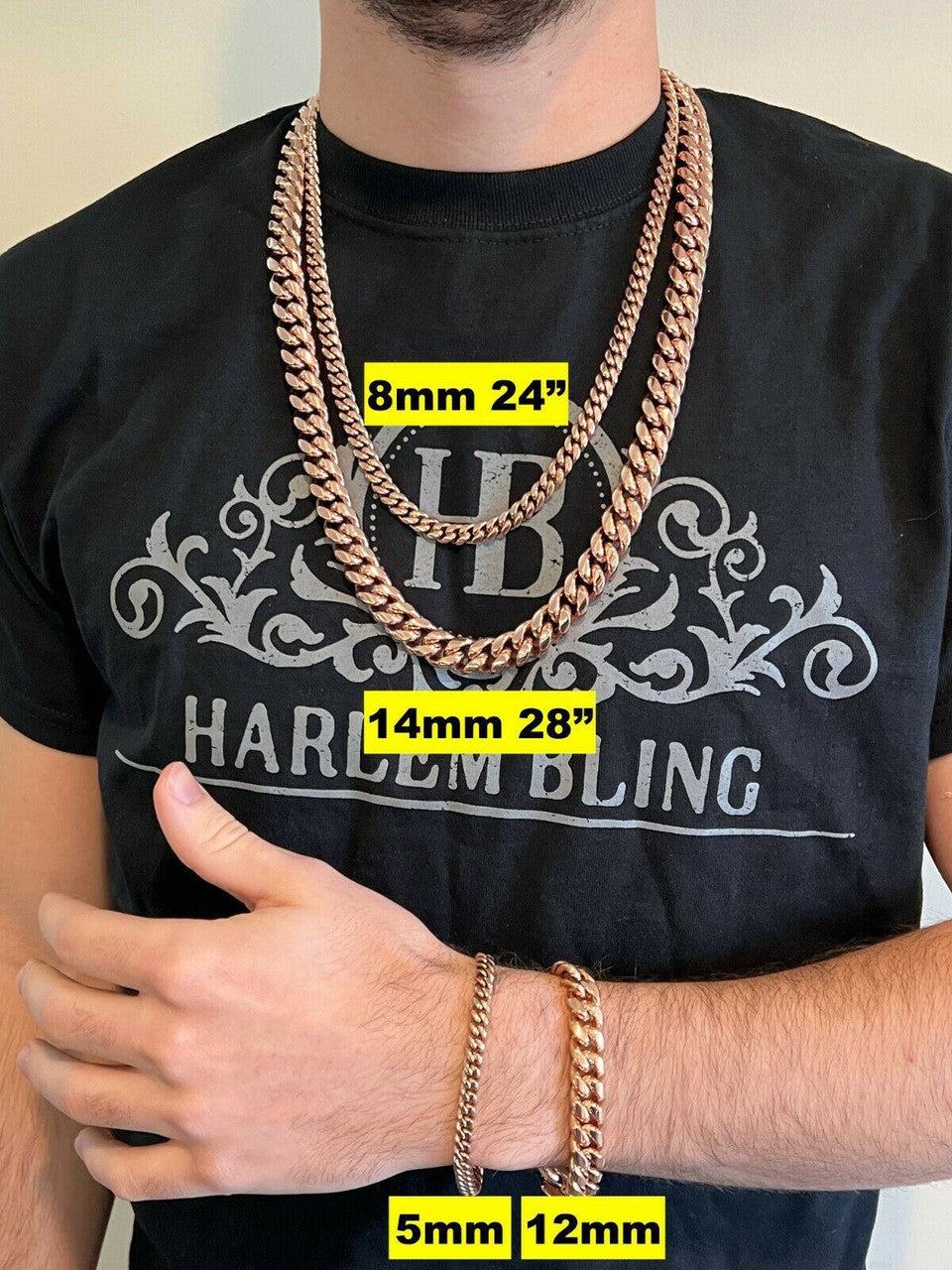 Miami Cuban Link Chain Necklace | 14k Rose Gold Plated Stainless Steel