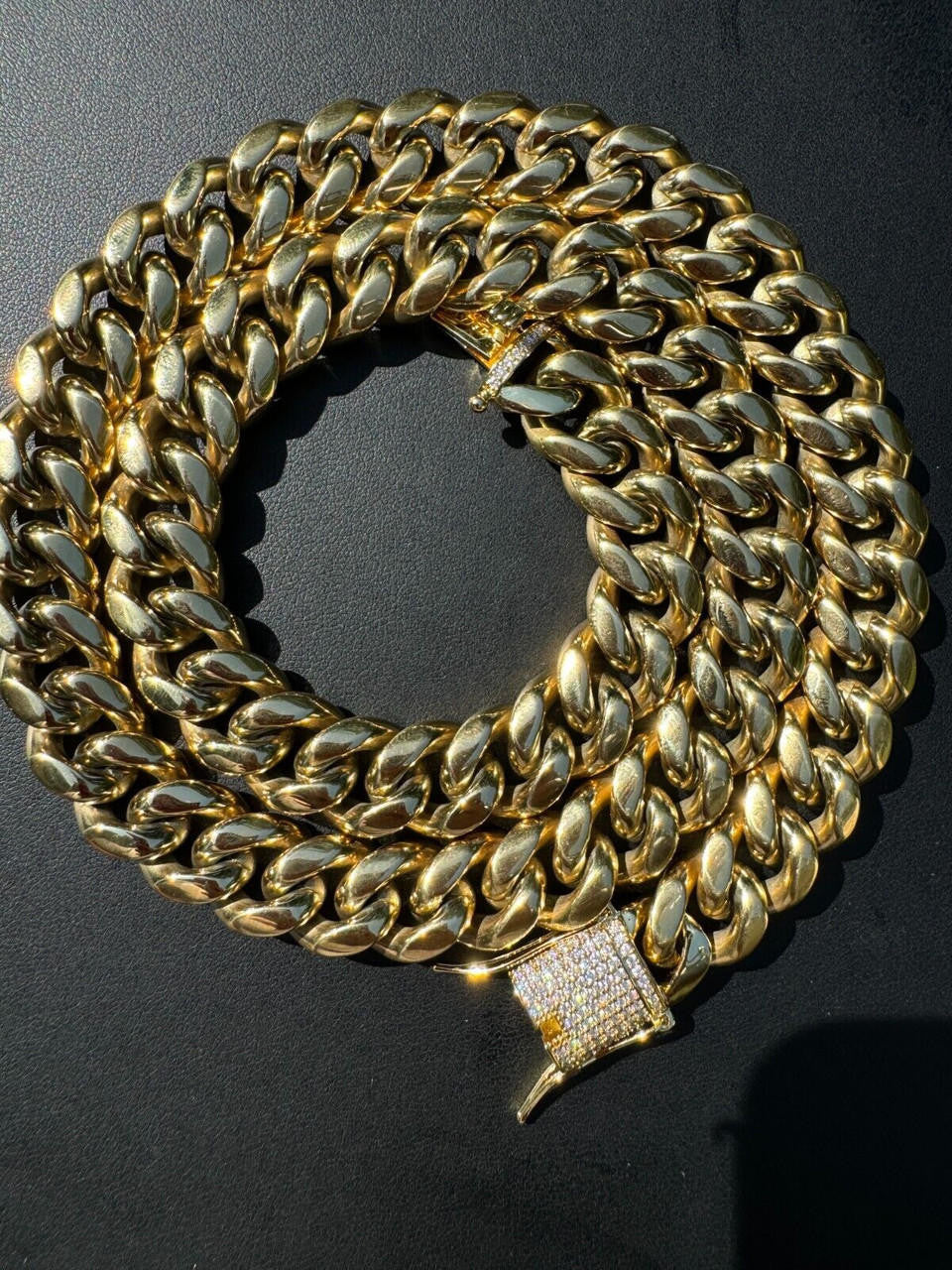 Miami Cuban Link Chain Necklace W. CZ Clasp | 14k Gold Plated Stainless Steel
