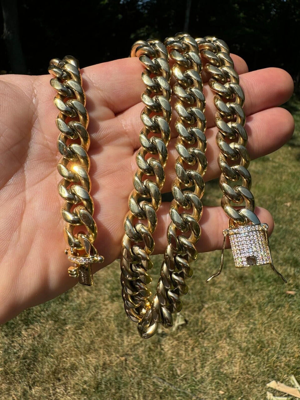 Miami Cuban Link Chain Necklace W. CZ Clasp | 14k Gold Plated Stainless Steel