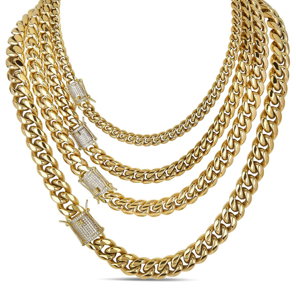 Miami Cuban Link Chain Necklace W. CZ Clasp | 14k Gold Plated Stainless Steel