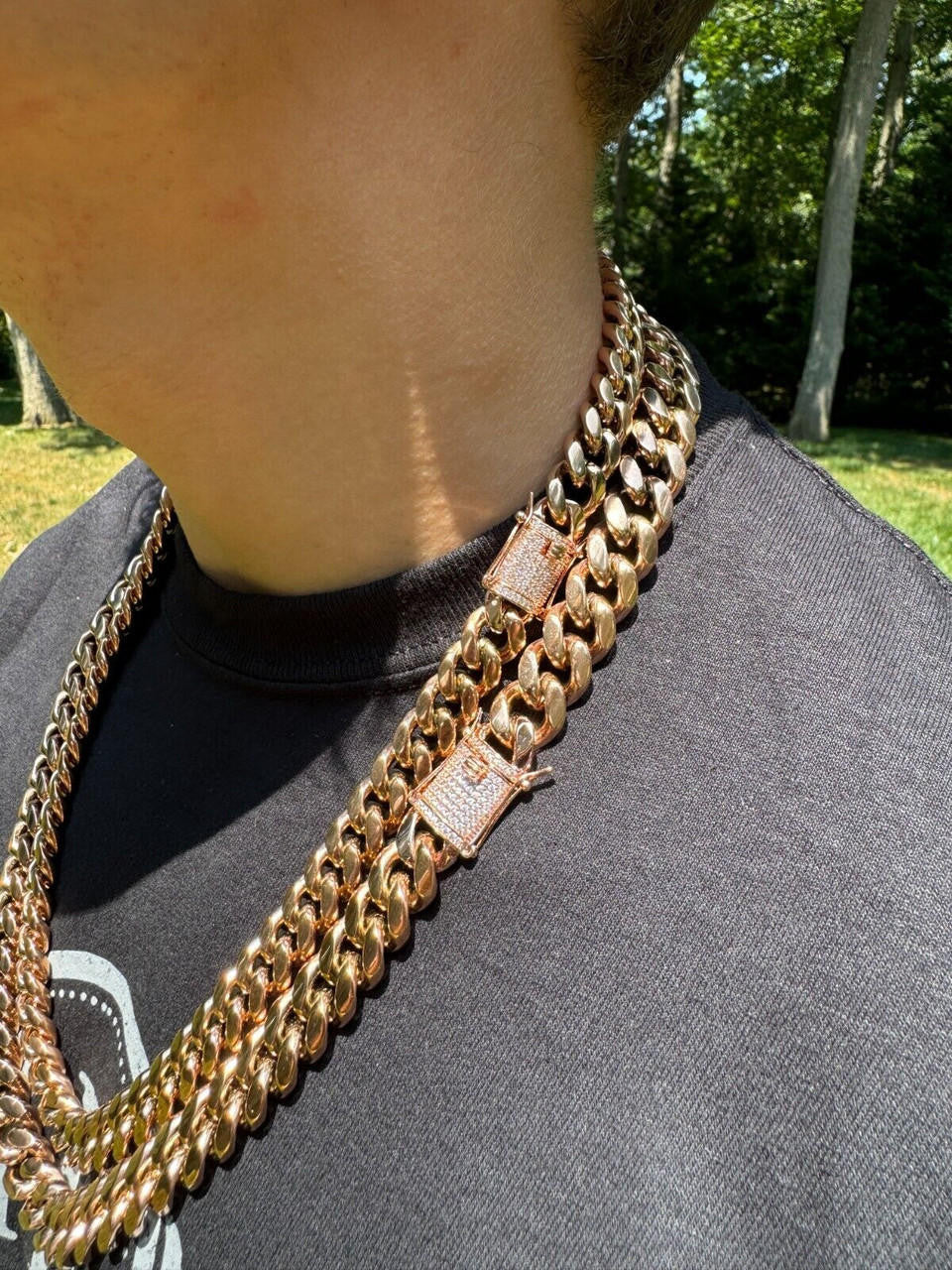 Miami Cuban Link Chain Necklace W. CZ Clasp | Rose Gold Plated Stainless Steel