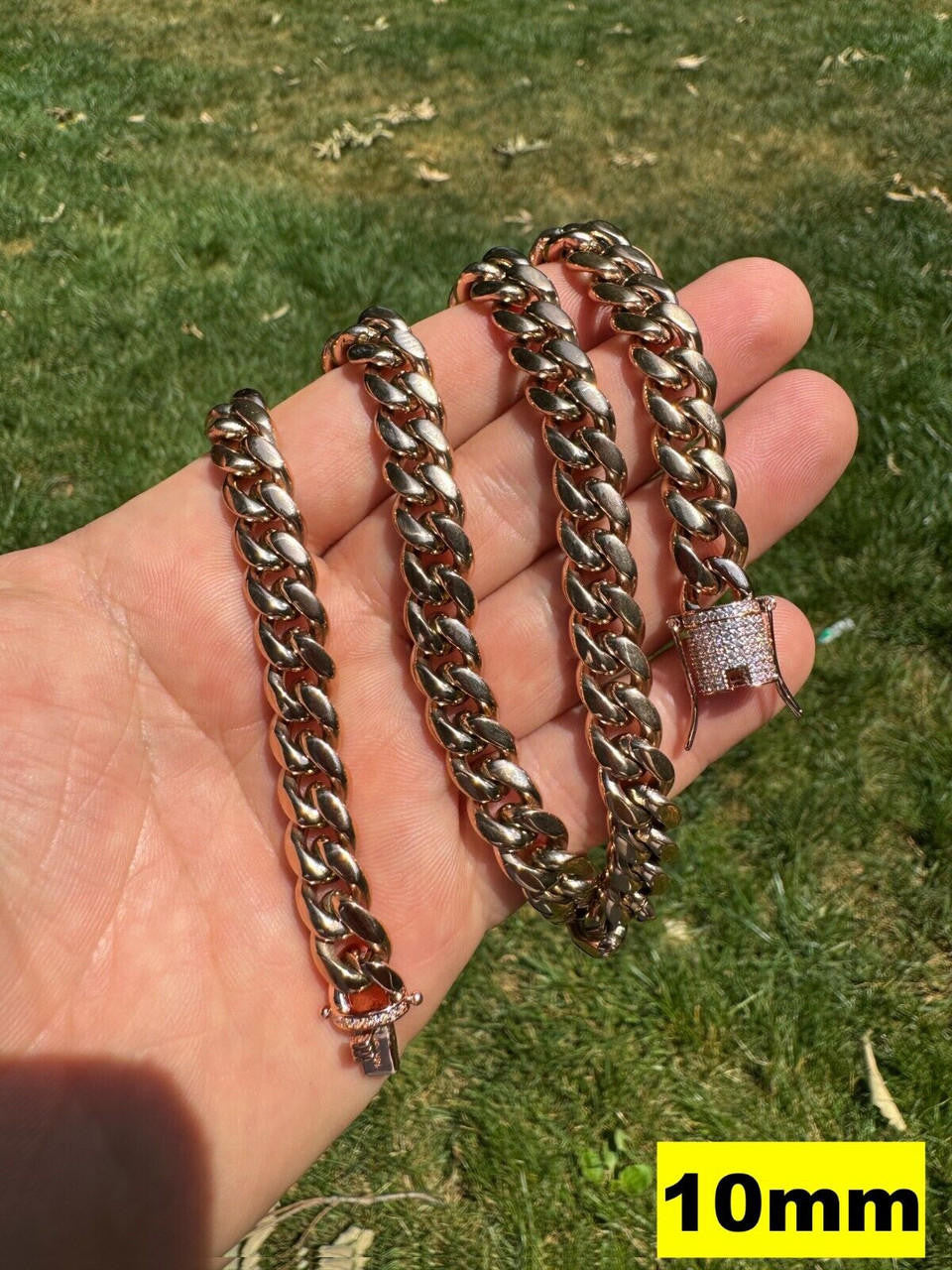 Miami Cuban Link Chain Necklace W. CZ Clasp | Rose Gold Plated Stainless Steel