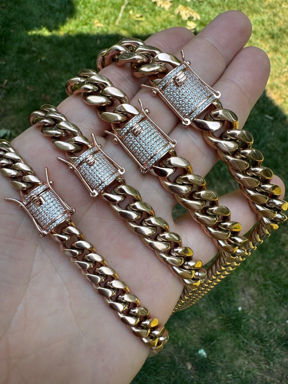Miami Cuban Link Chain Necklace W. CZ Clasp | Rose Gold Plated Stainless Steel