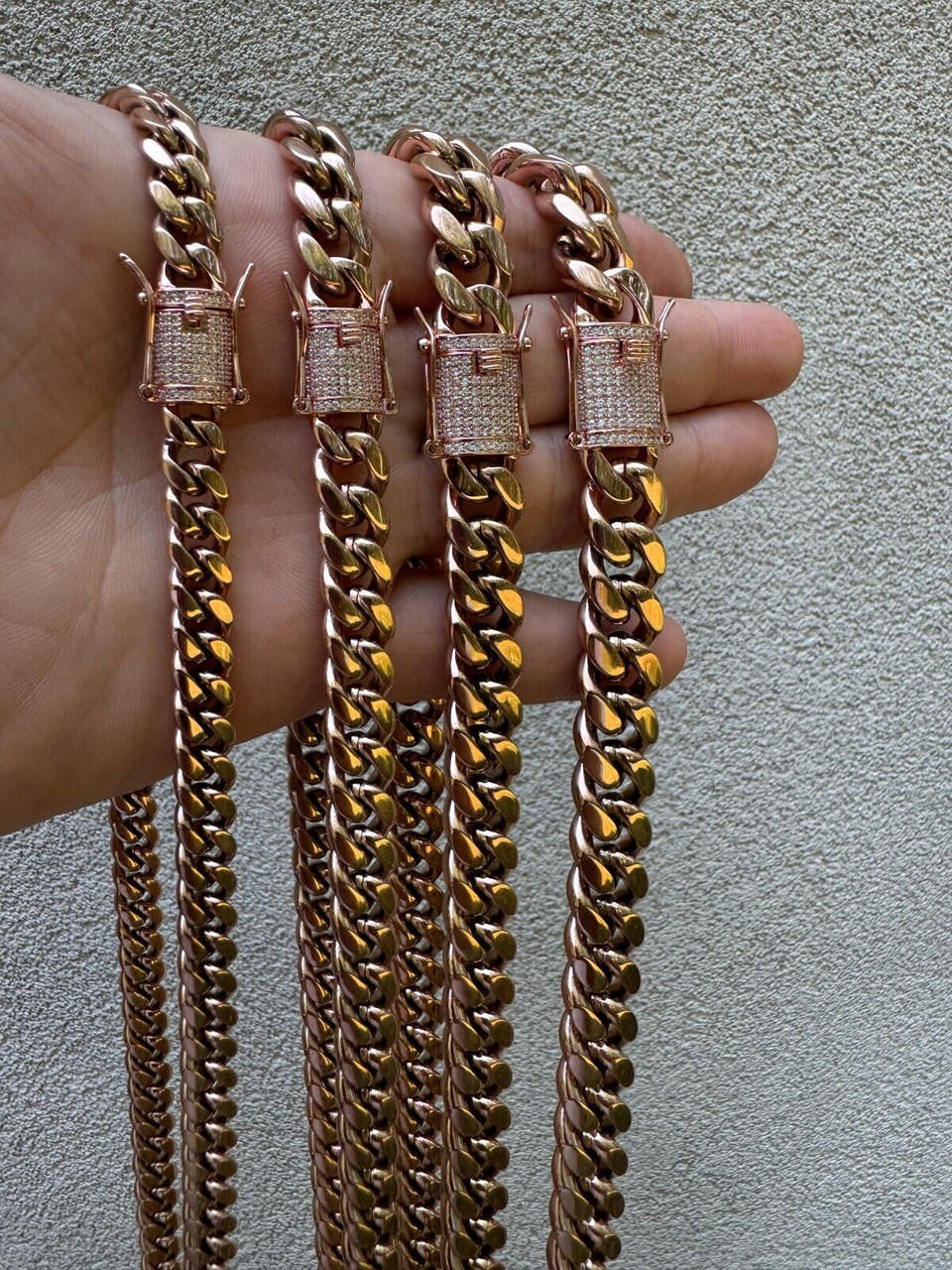 Miami Cuban Link Chain Necklace W. CZ Clasp | Rose Gold Plated Stainless Steel