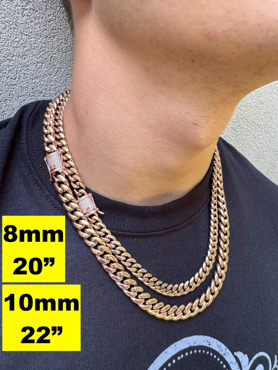 Miami Cuban Link Chain Necklace W. CZ Clasp | Rose Gold Plated Stainless Steel