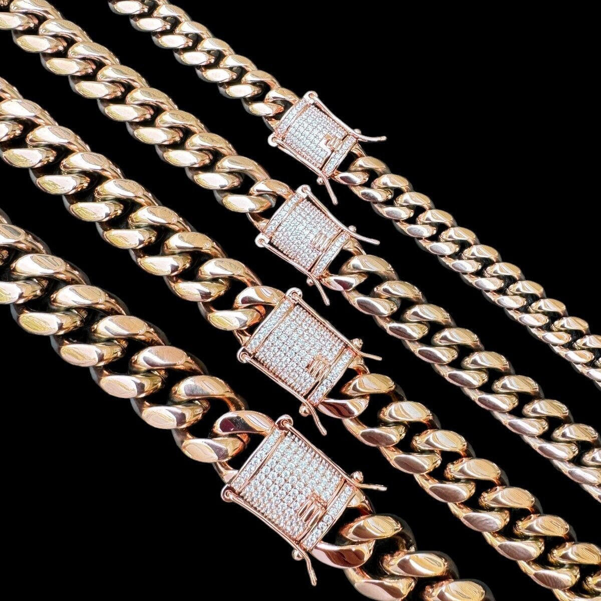 Miami Cuban Link Chain Necklace W. CZ Clasp | Rose Gold Plated Stainless Steel