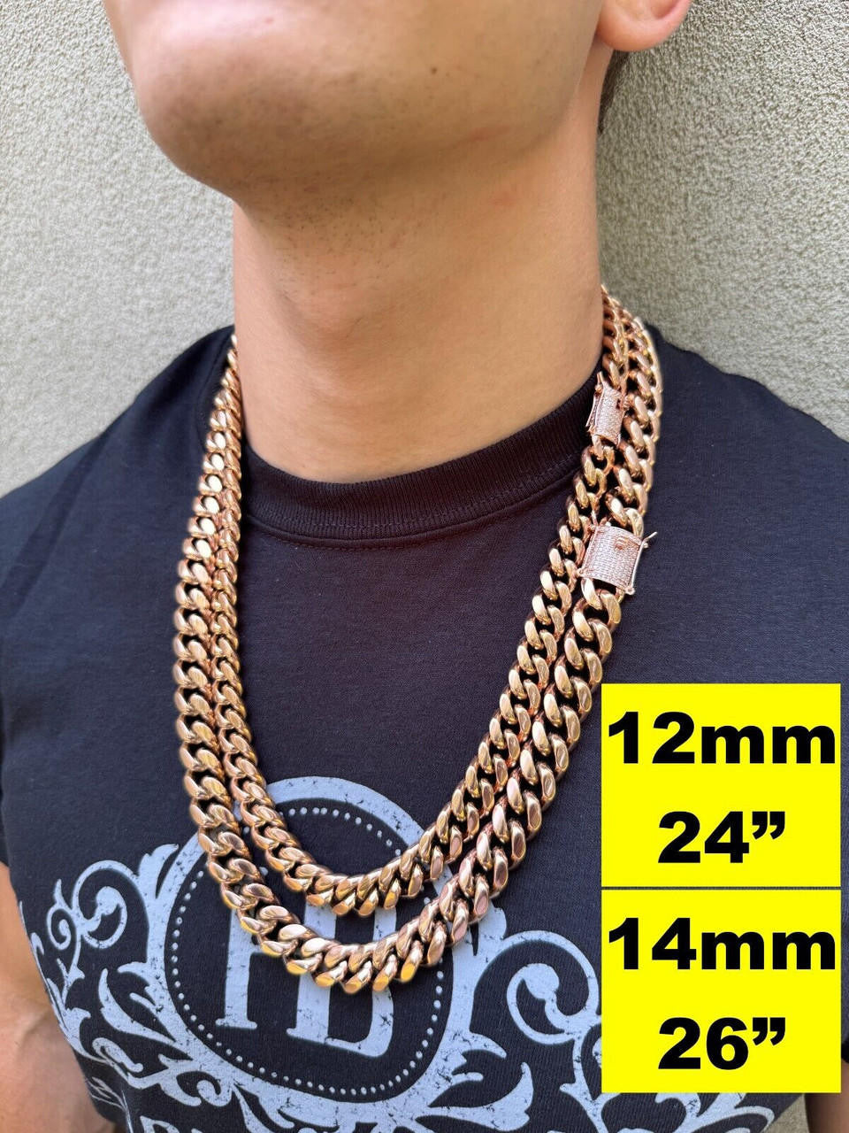 Miami Cuban Link Chain Necklace W. CZ Clasp | Rose Gold Plated Stainless Steel