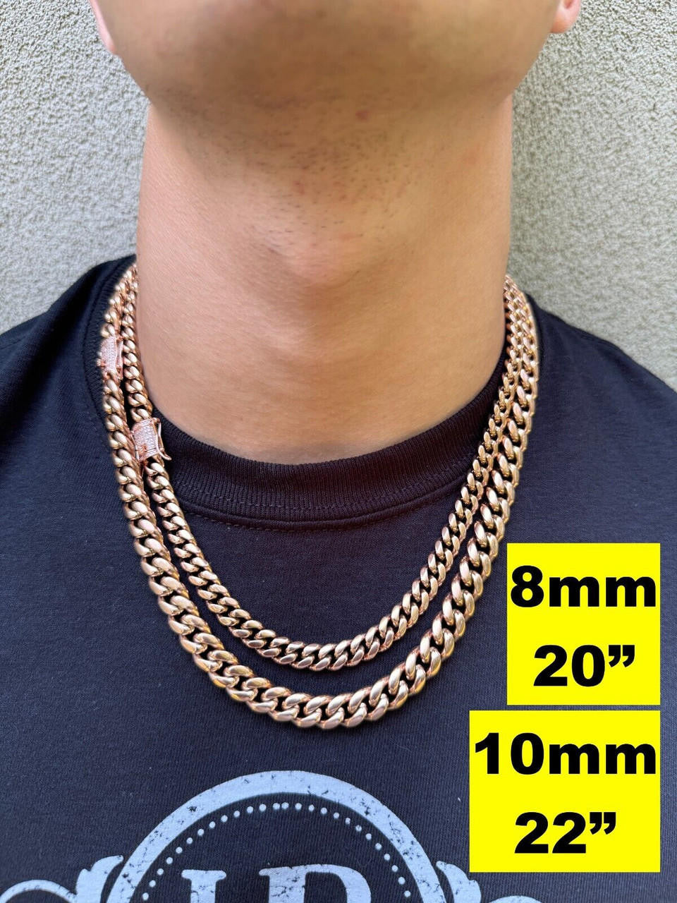 Miami Cuban Link Chain Necklace W. CZ Clasp | Rose Gold Plated Stainless Steel