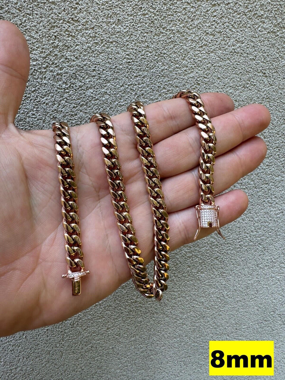 Miami Cuban Link Chain Necklace W. CZ Clasp | Rose Gold Plated Stainless Steel