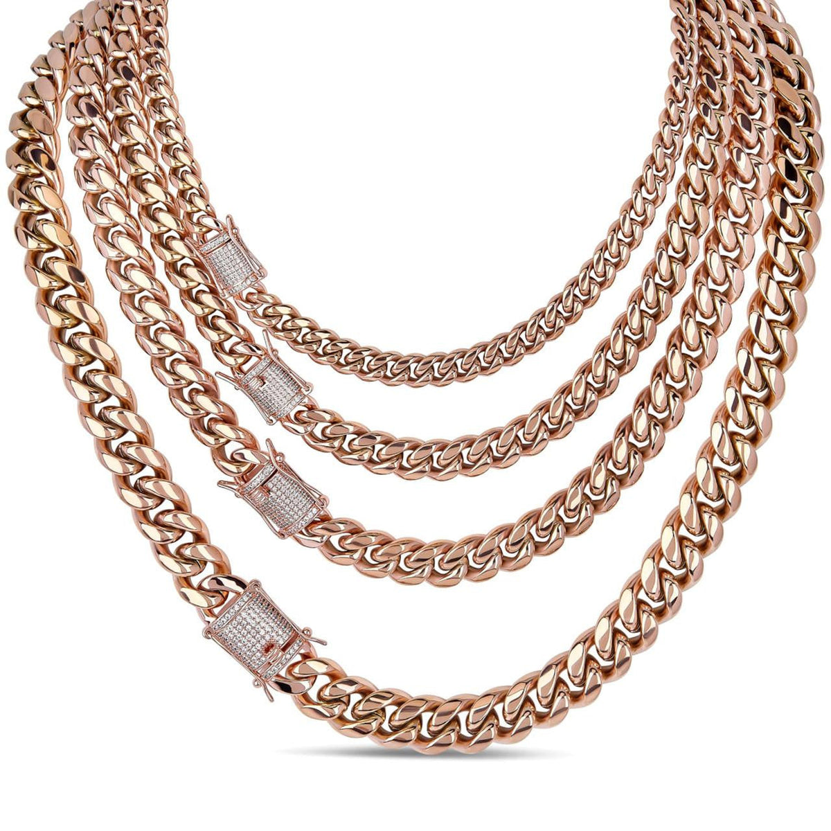 Miami Cuban Link Chain Necklace W. CZ Clasp | Rose Gold Plated Stainless Steel