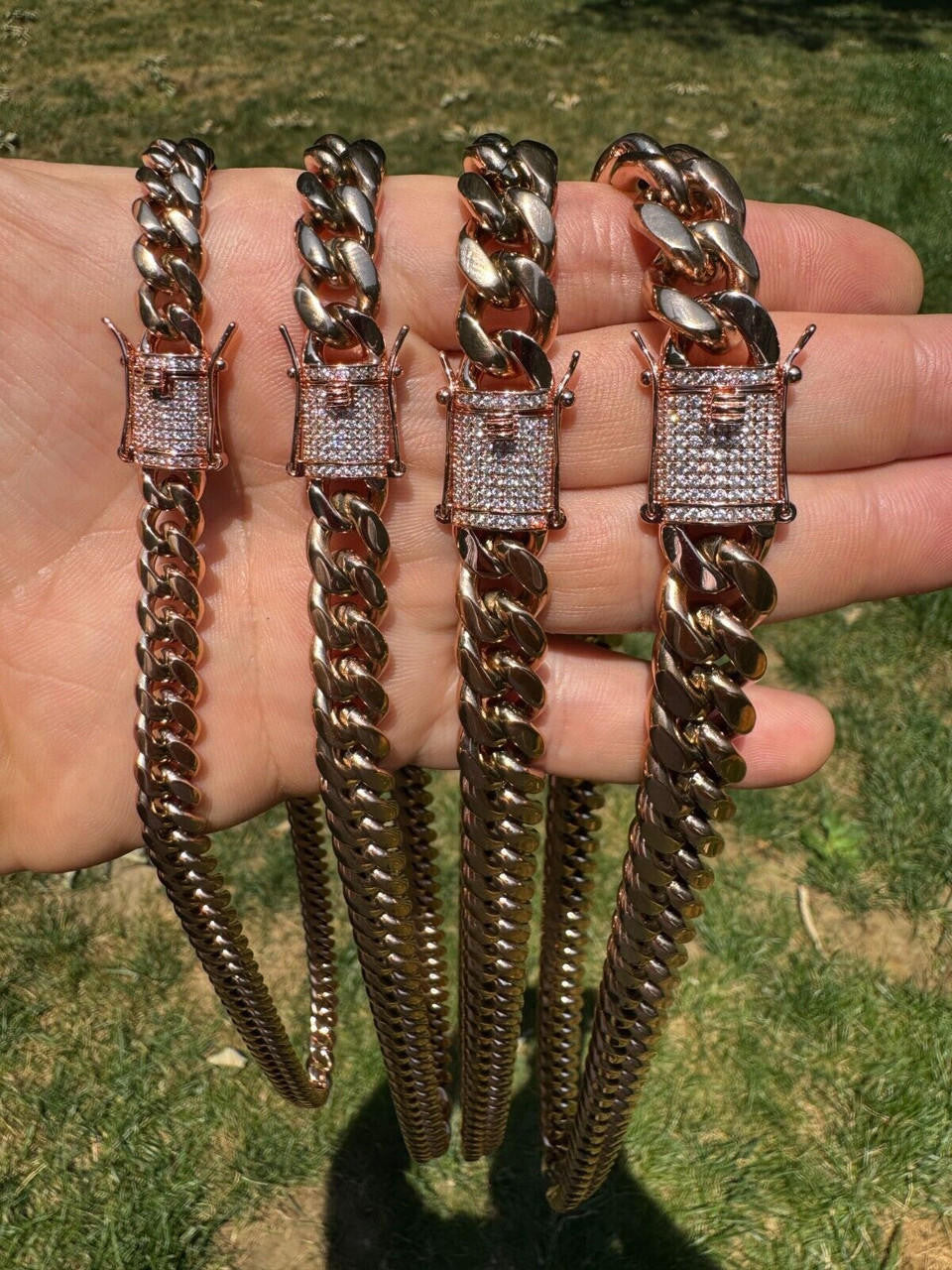 Miami Cuban Link Chain Necklace W. CZ Clasp | Rose Gold Plated Stainless Steel