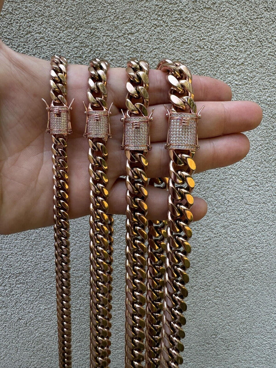 Miami Cuban Link Chain Necklace W. CZ Clasp | Rose Gold Plated Stainless Steel