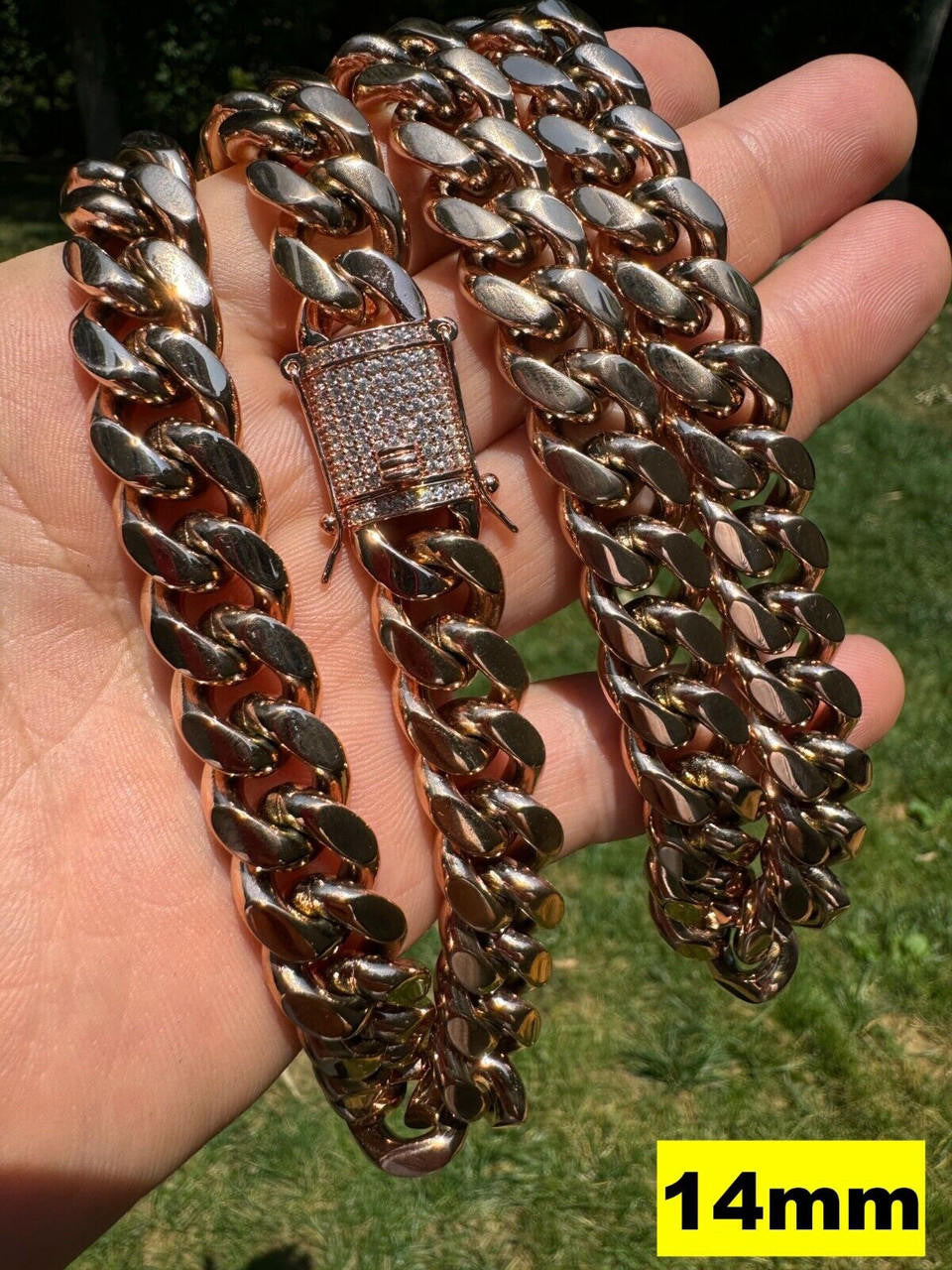 Miami Cuban Link Chain Necklace W. CZ Clasp | Rose Gold Plated Stainless Steel