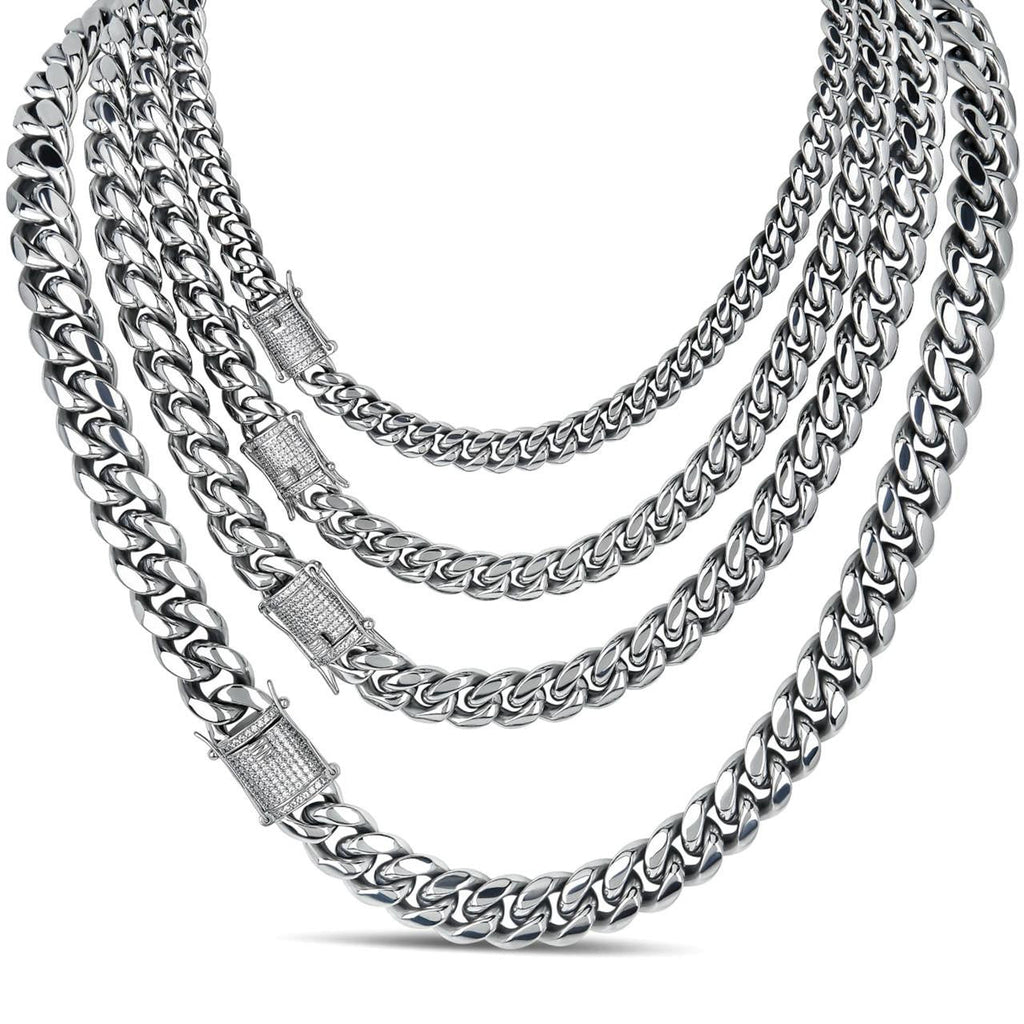 Miami Cuban Link Chain Necklace W. CZ Clasp | Stainless Steel W. 925 Silver Clasp